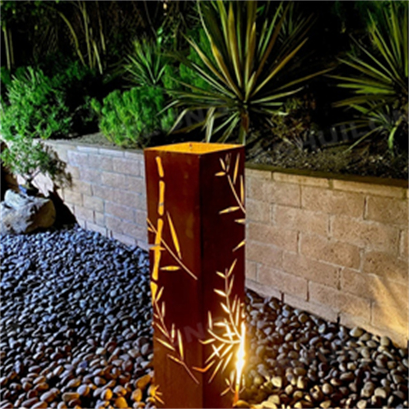 Laser cut corten lighting bollards For Park Project